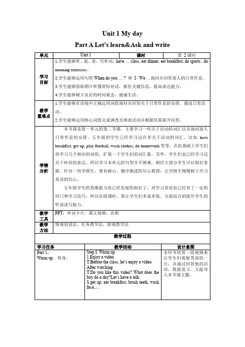 Unit 1 (教学设计)Part A Let's learn五年级英语下册(人教PEP版)