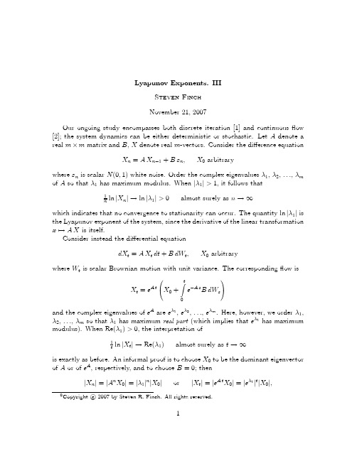 Lyapunov Exponents. III
