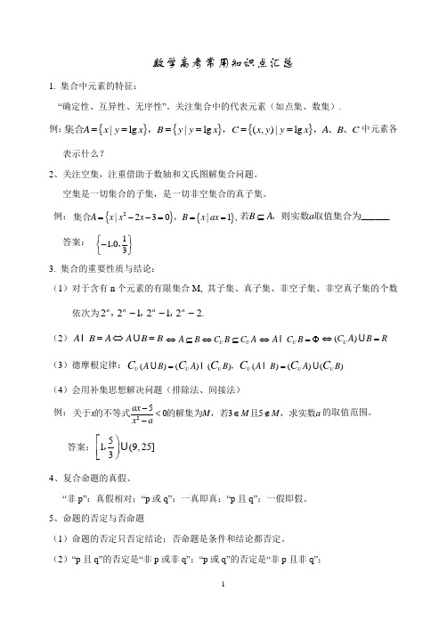 2011数学高考常用知识点汇总
