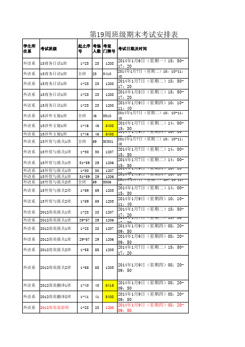 (1225正式发布)第19周班级期末考试安排表、考生序号等信息查询表