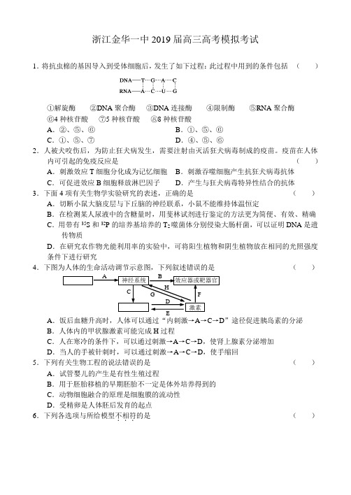浙江金华一中2019届高三高考模拟考试6.1