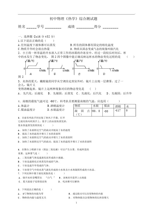 初中物理-热学综合测试题分享