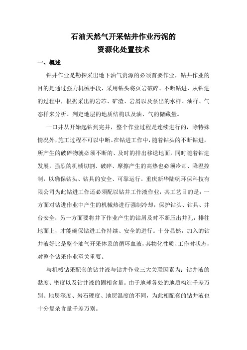 石油天然气开采钻井作业污泥的资源化处置技术报告书