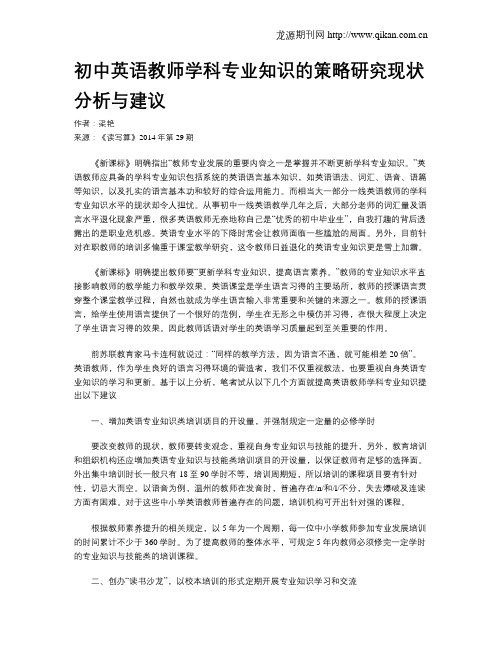 初中英语教师学科专业知识的策略研究现状分析与建议