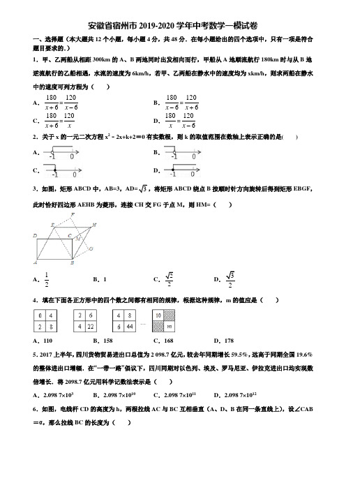 安徽省宿州市2019-2020学年中考数学一模试卷含解析