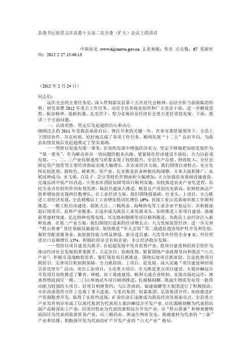 县委书记张崇义在县委十五届二次全委
