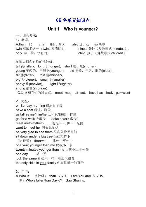 译林(苏教)版6B各单元知识归纳