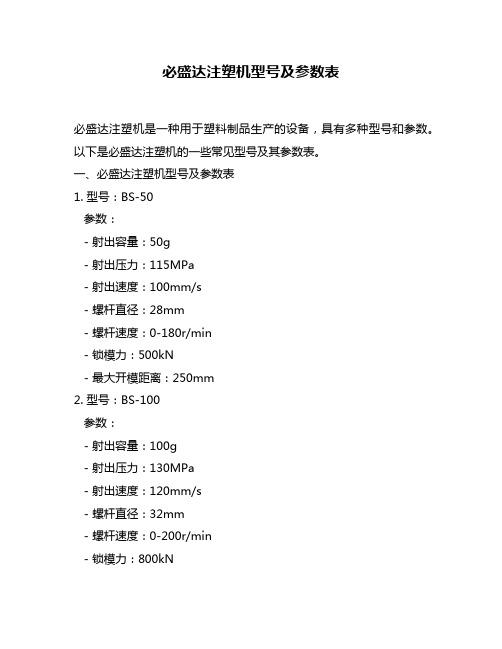 必盛达注塑机型号及参数表