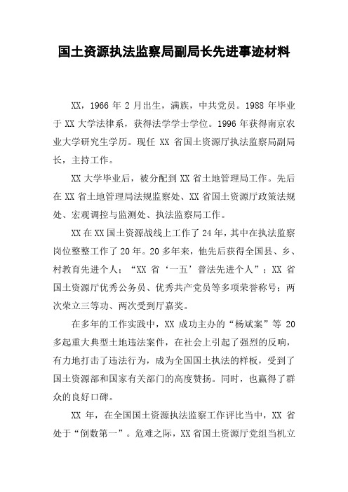 国土资源执法监察局副局长先进事迹材料