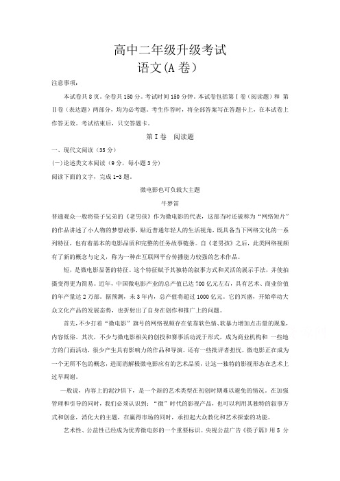 河南省濮阳市高二下册第二学期升级(期末)考试语文试题(A卷)-含答案【精选】.doc