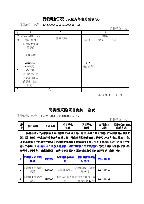 货物明细表(以包为单位分别填写)