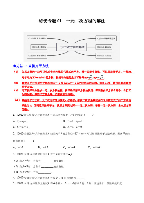 培优专题01 一元二次方程的解法-原卷版