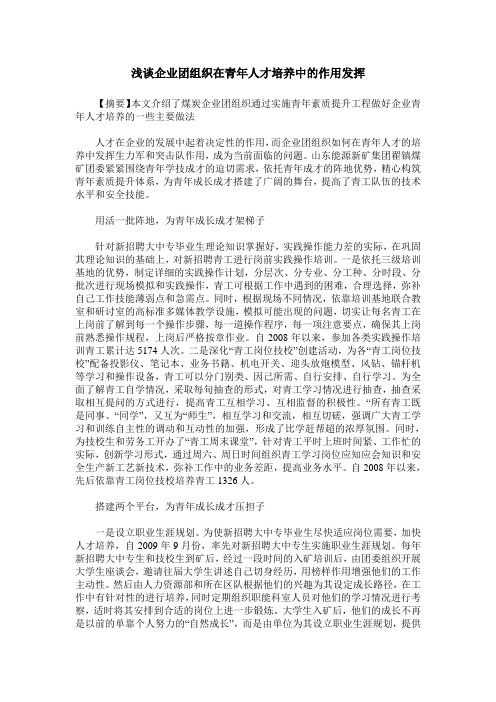 浅谈企业团组织在青年人才培养中的作用发挥