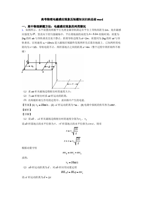 高考物理电磁感应现象压轴题知识归纳总结word