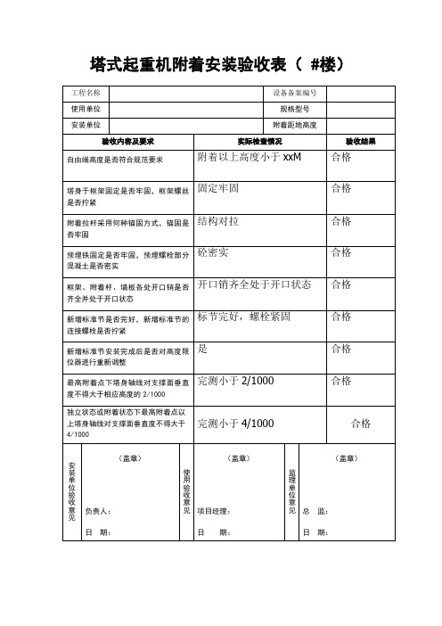 塔吊附着安装验收记录