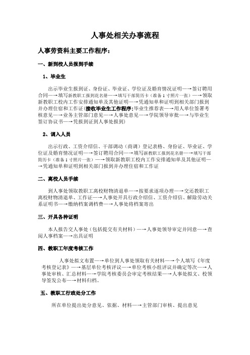 人事处相关办事流程