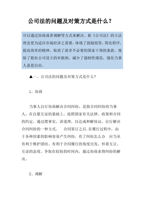 公司法的问题及对策方式是什么？