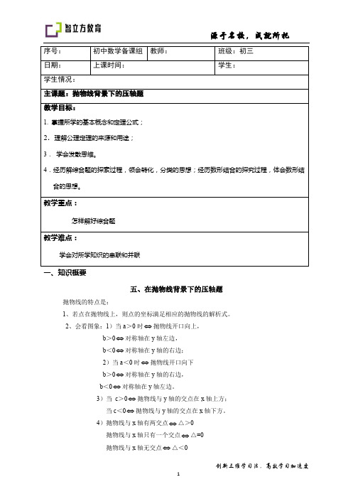 中考冲刺班压轴题专项2--抛物线背景下的压轴题(学生版)