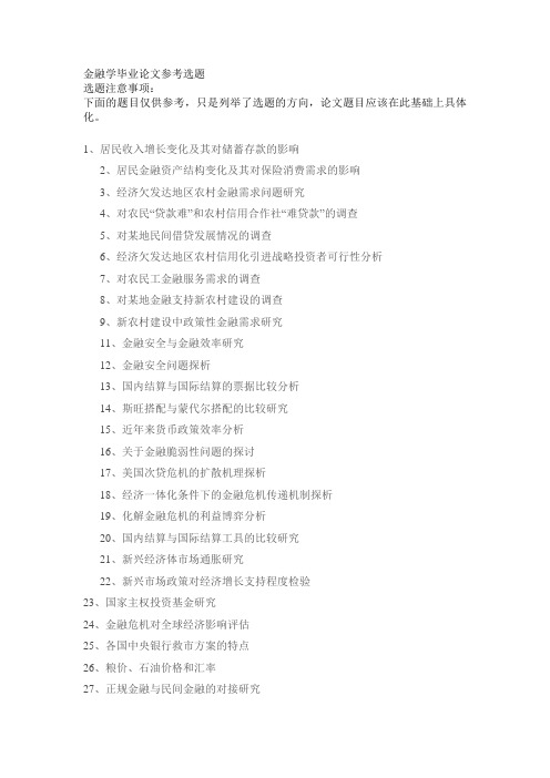 电大-金融学毕业论文参考选题