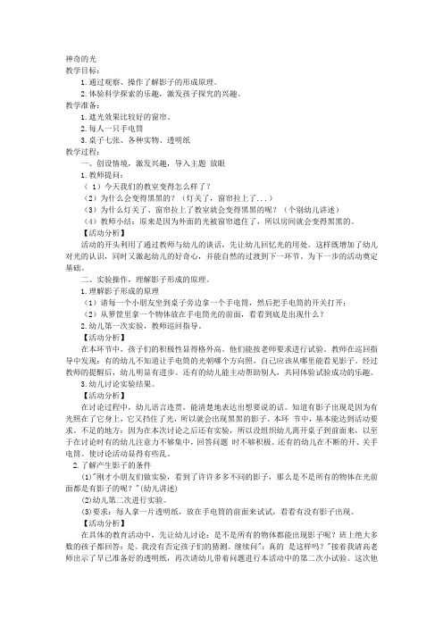 北京版四年级下册语文教案神奇的光教学设计