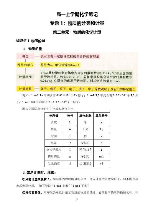 【个人精编——高一上学期化学笔记】1-2物质的化学计量