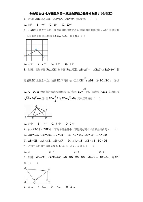 鲁教版2019七年级数学第一章三角形能力提升检测题C(含答案)