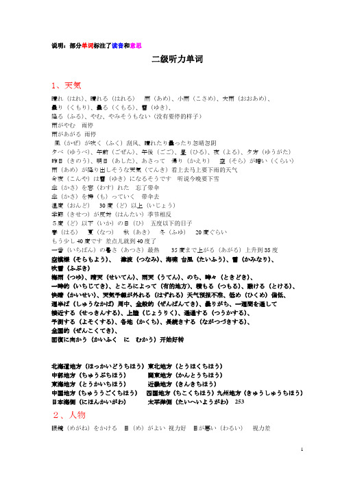 日语能力考试N2听力单词概括