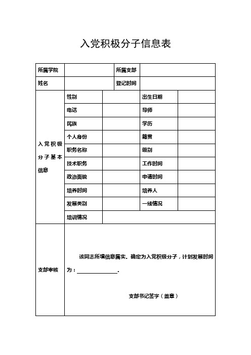 入党积极分子信息表