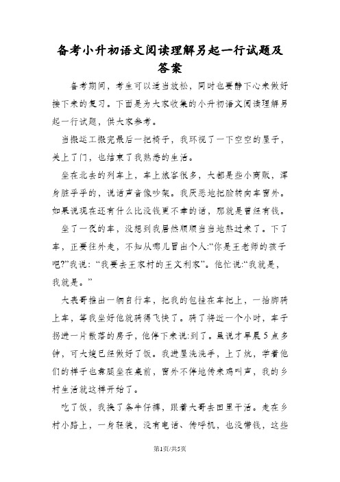 备考小升初语文阅读理解另起一行试题及答案