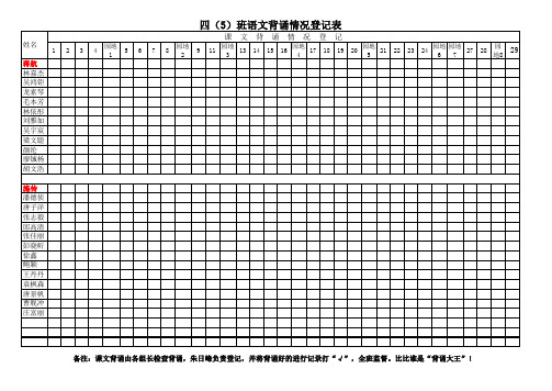 四年级语文背诵情况登记表