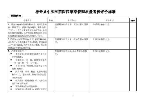 医院感染管理质量考核评价标准