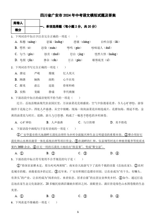 四川省广安市2024年中考语文模拟试题及答案6