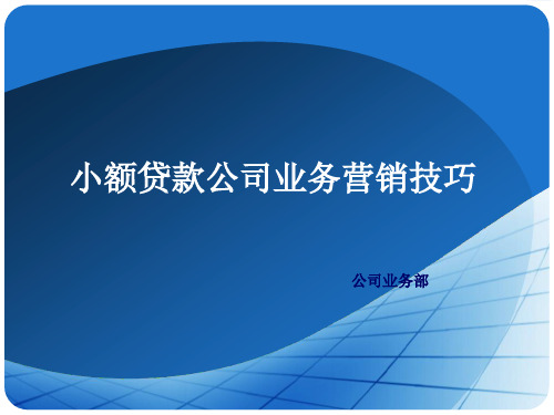 小额贷款公司营销技巧ppt课件