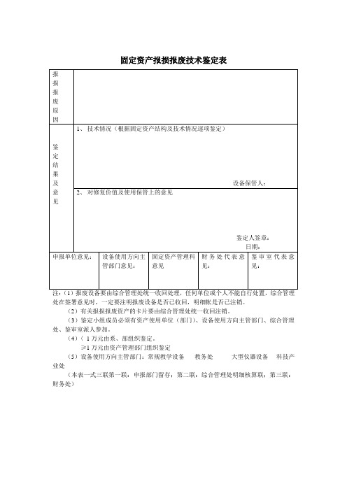 固定资产报损报废技术鉴定表
