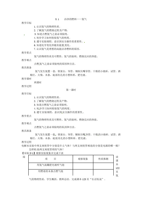 粤教版化学-九年级上册-5.1 洁净的燃料—氢气 教案