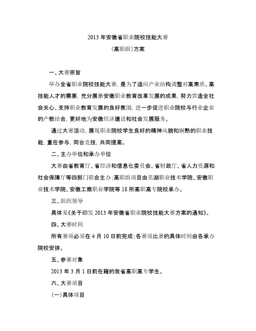 【VIP专享】2013年安徽省职业院校技能大赛竞赛方案