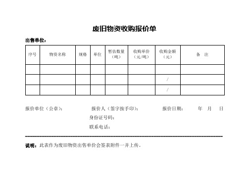 废旧物资收购报价单