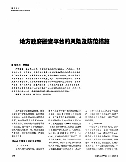地方政府融资平台的风险及防范措施