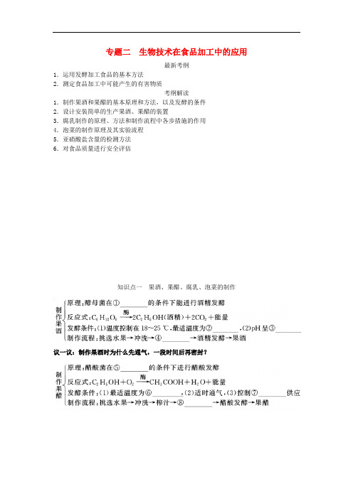 高考生物一轮复习 教师用书 专题二生物技术在食品加工中的应用 新人教版选修1