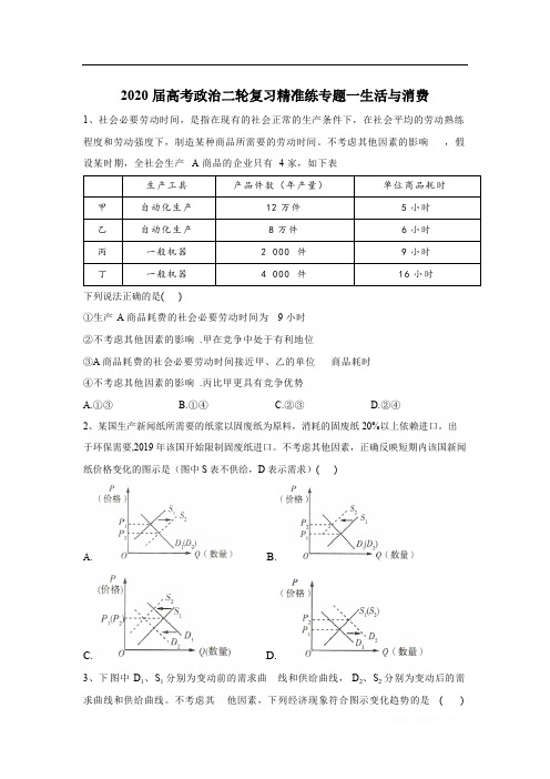 2020届高考政治二轮复习练习：专题一 生活与消费 