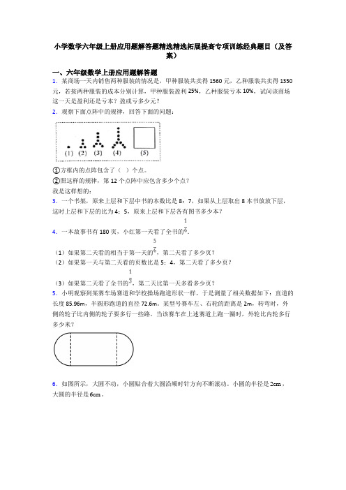 小学数学六年级上册应用题解答题精选精选拓展提高专项训练经典题目(及答案)