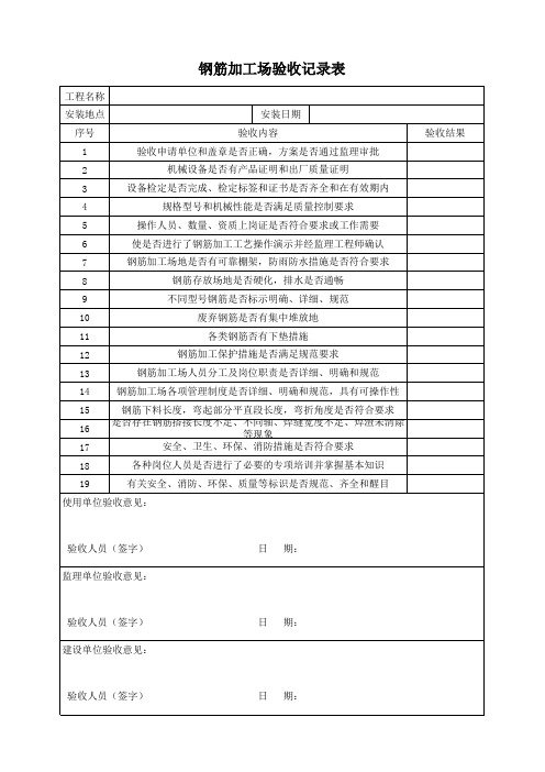 钢筋加工场验收记录表