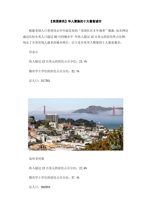 【美国移民】华人聚集的十大最富城市