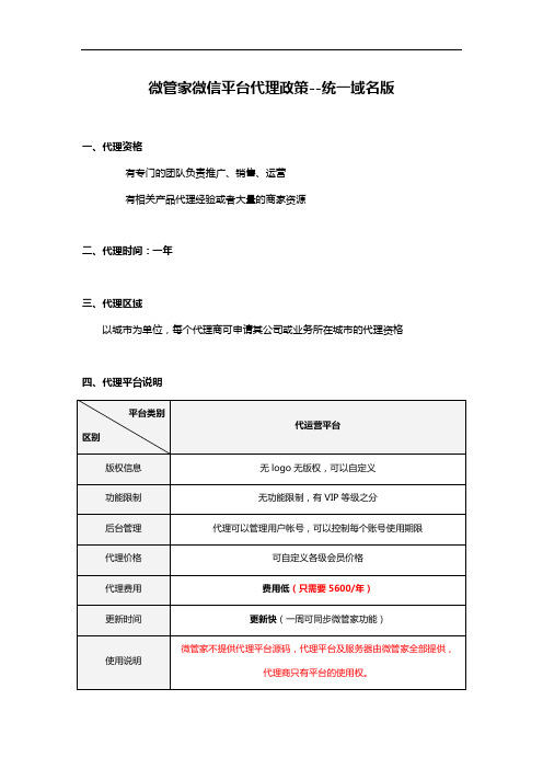 微管家微信平台代理政策--统一域名版