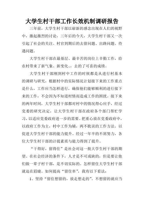 大学生村干部工作长效机制调研报告