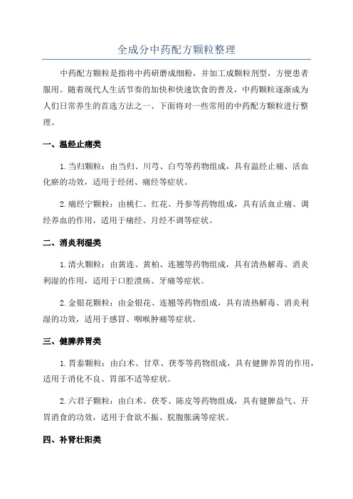 全成分中药配方颗粒整理