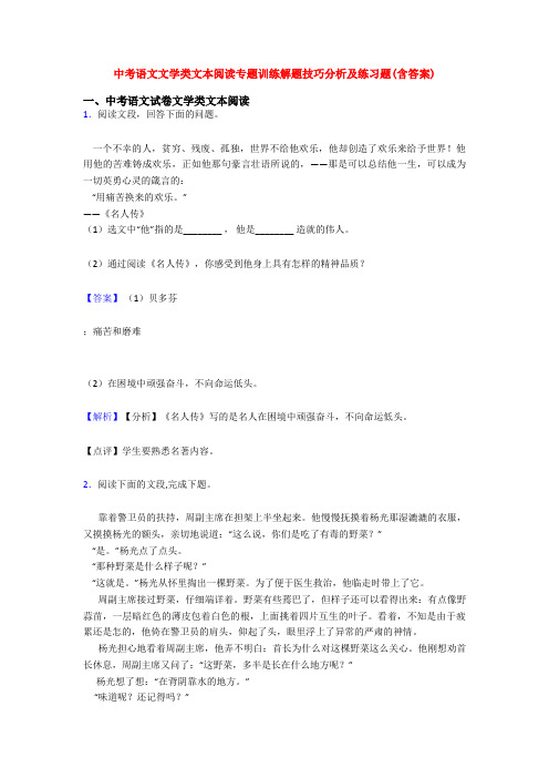 中考语文文学类文本阅读专题训练解题技巧分析及练习题(含答案)