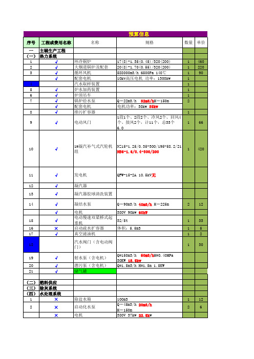 热电站投资成本估算及运行费用_详细