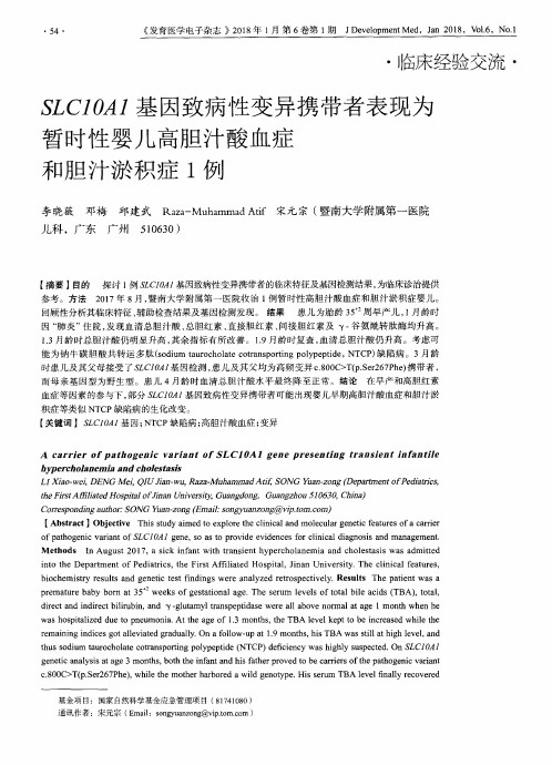 SLC10A1基因致病性变异携带者表现为暂时性婴儿高胆汁酸血症和胆汁淤积症1例