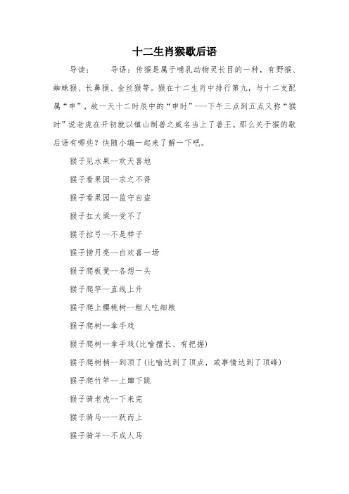 十二生肖猴歇后语